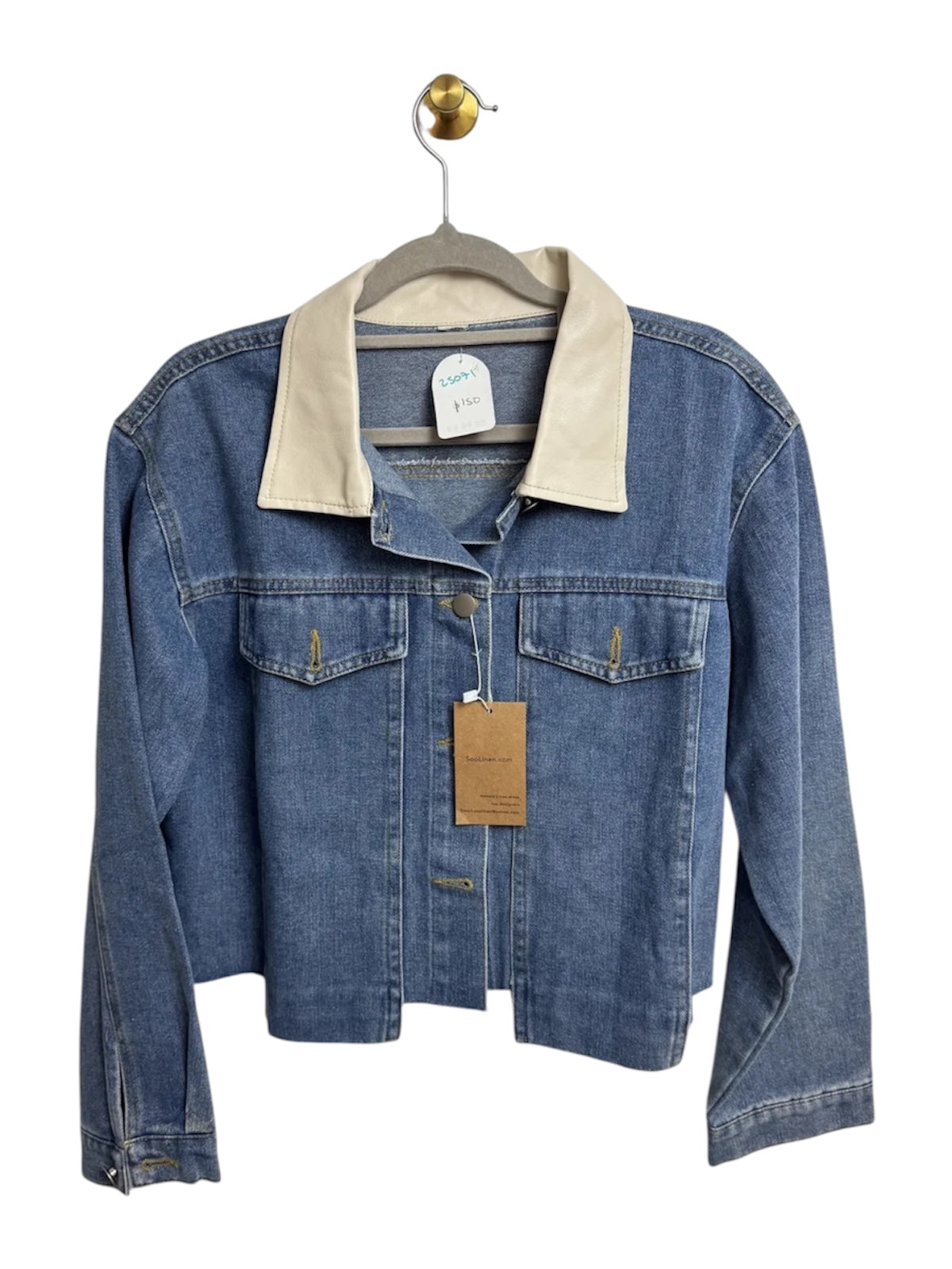 Chaqueta denim azul cuello blanco