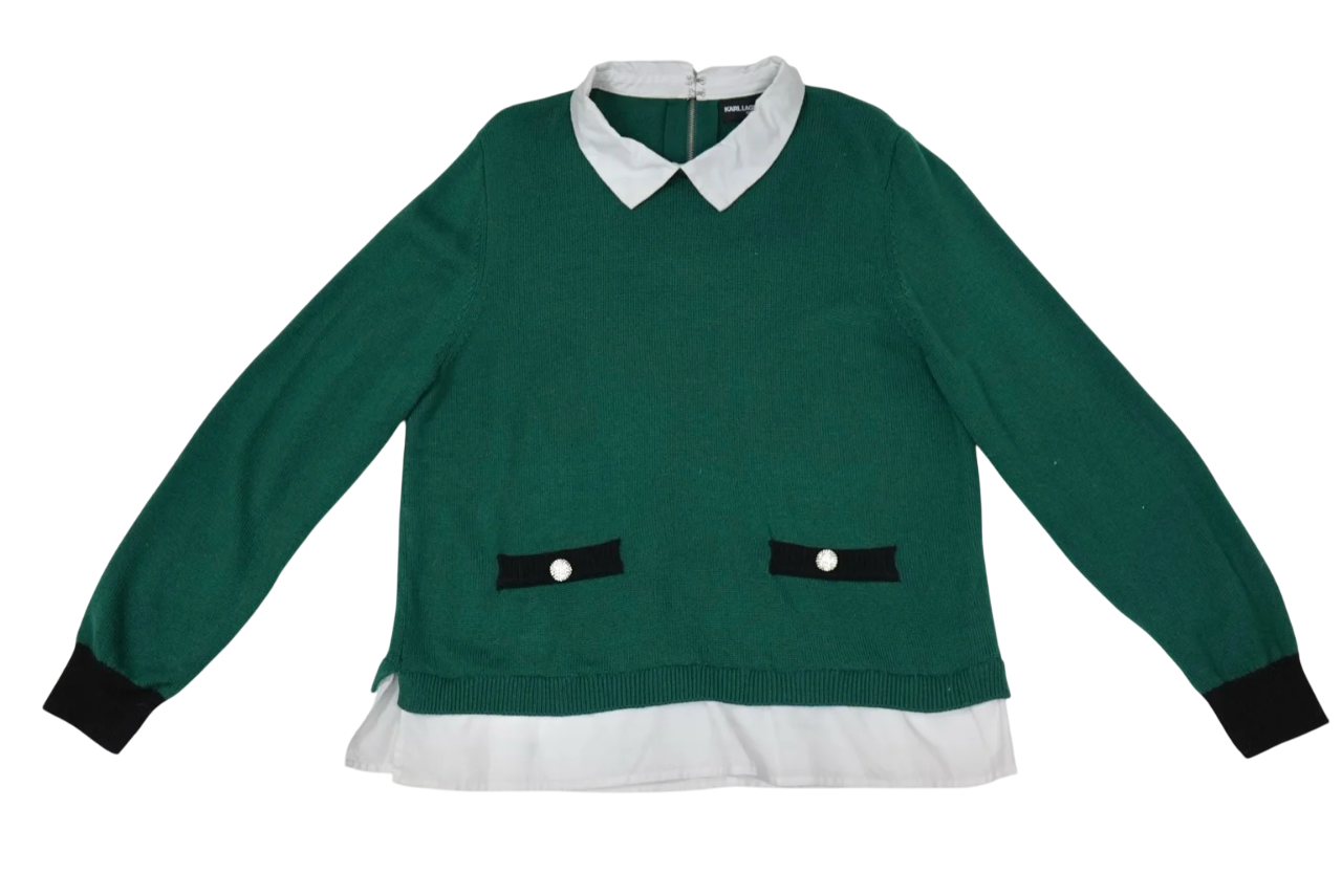 Suéter verde con cuello blanco