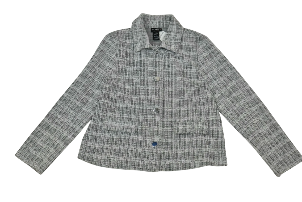 Saco corto en tweed gris con botones metálicos