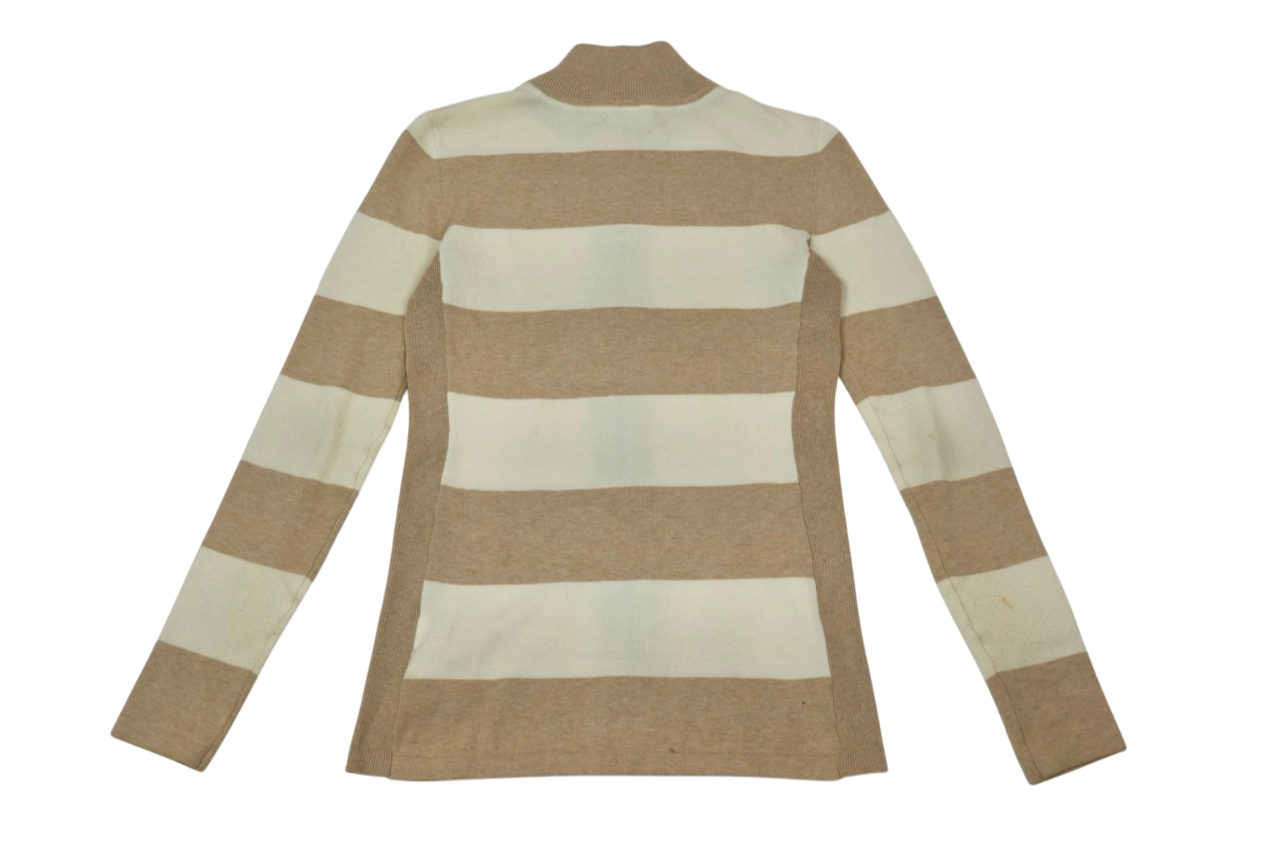 Chaqueta tejida a rayas beige y blanco