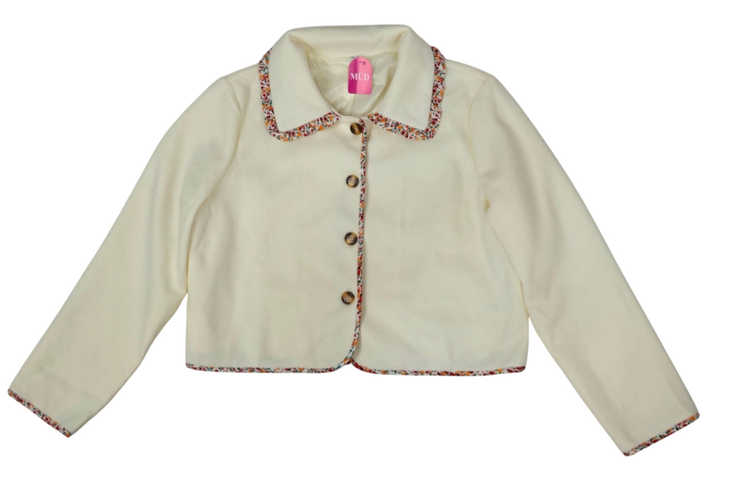 Chaqueta corta beige con detalles florales