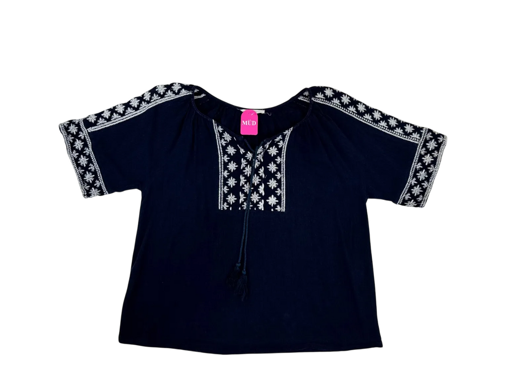 Blusa azul bordada
