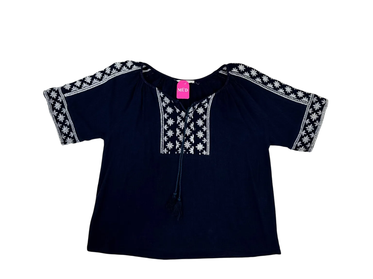 Blusa azul bordada
