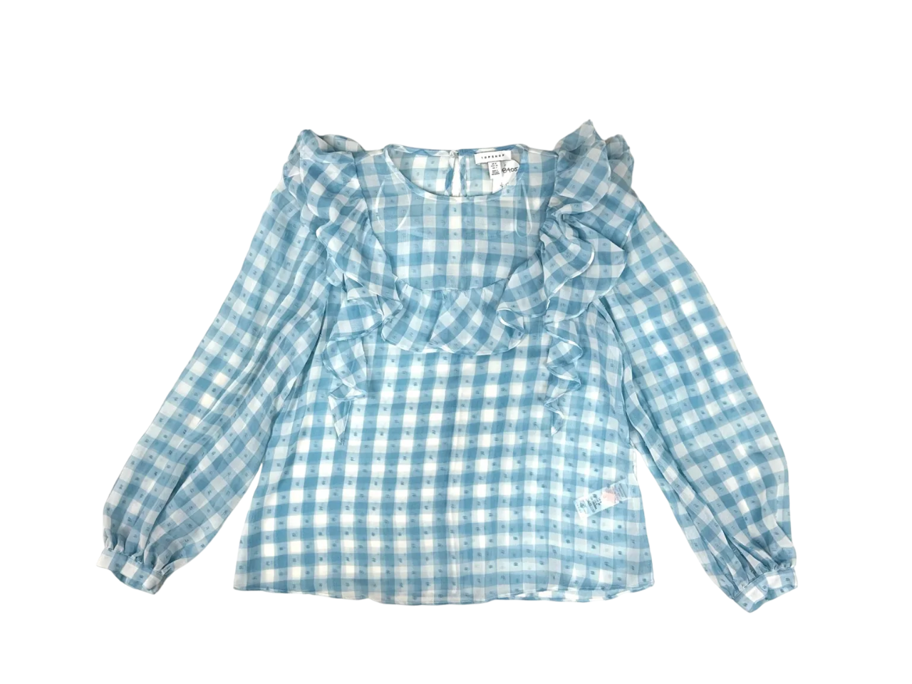Blusa cuadros celeste con volantes