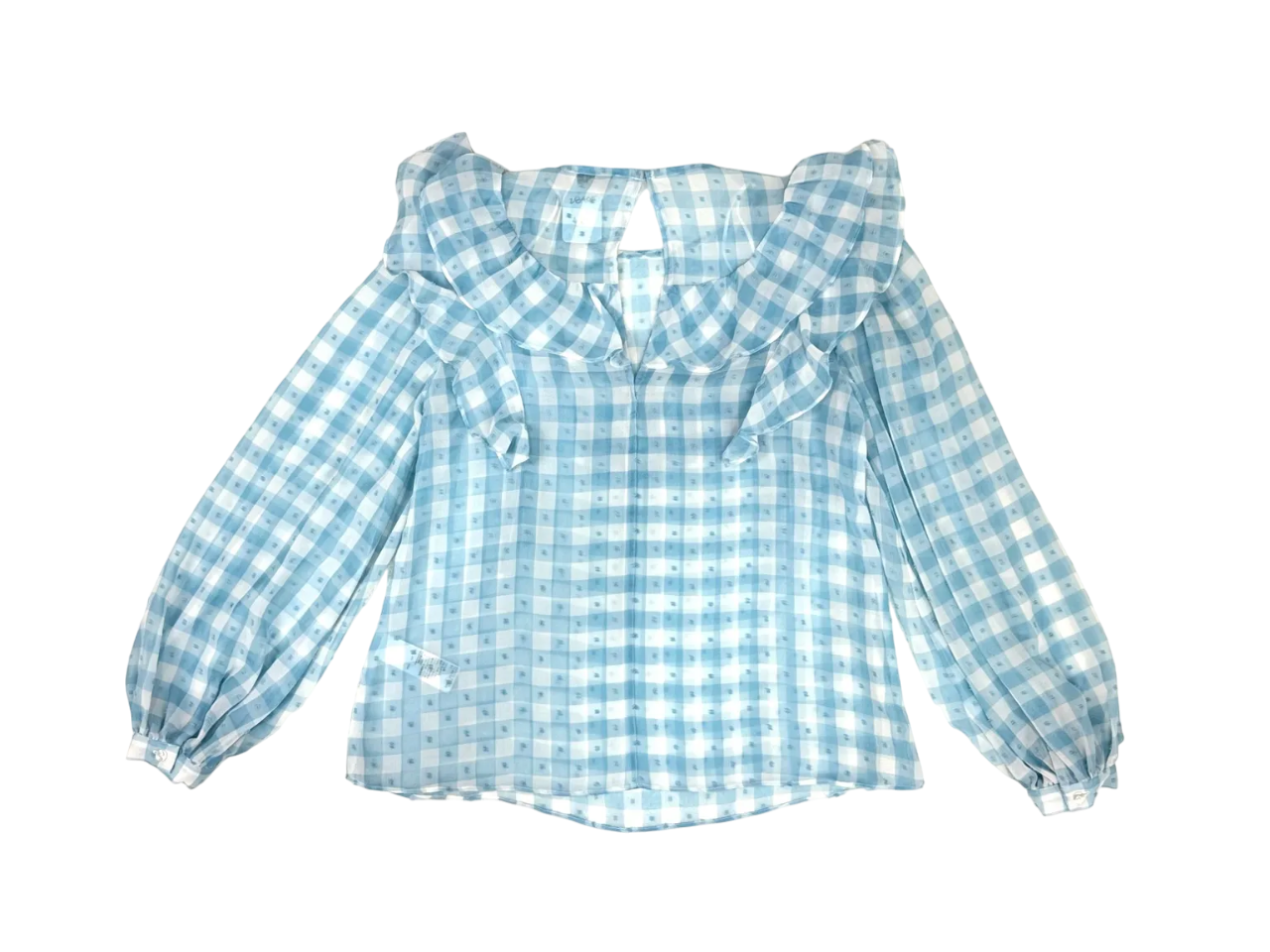 Blusa cuadros celeste con volantes
