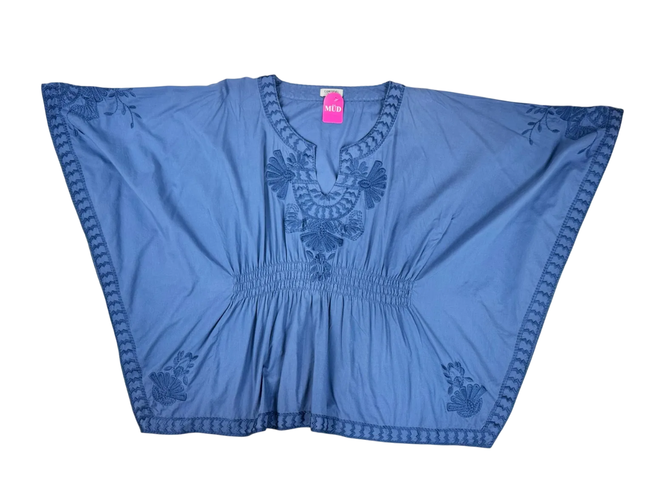 Blusa tipo túnica azul con bordados