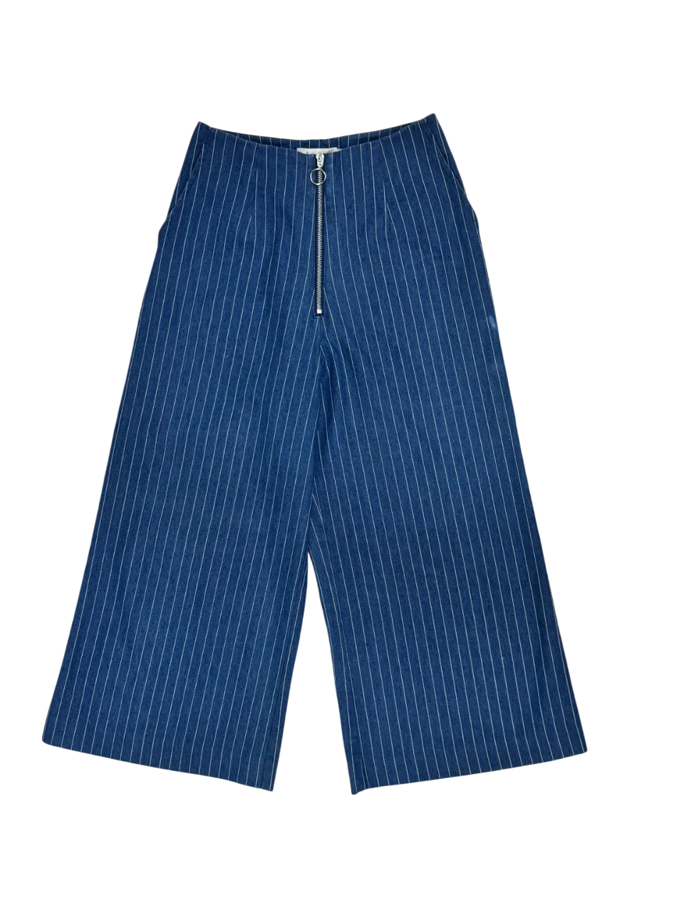 Pantalón culotte azul a rayas con cremallera frontal