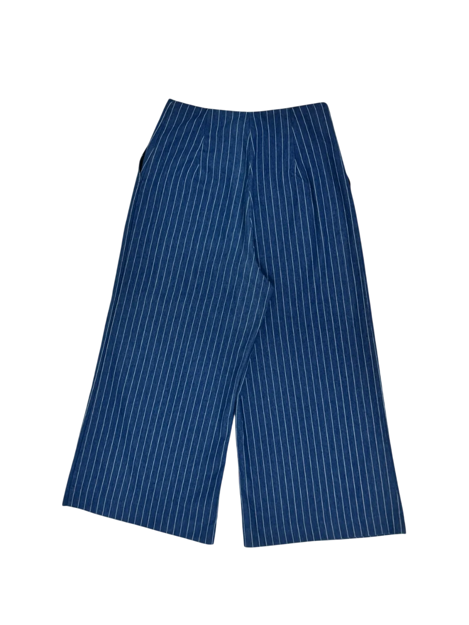 Pantalón culotte azul a rayas con cremallera frontal