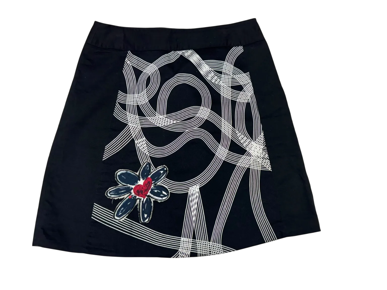 Falda negra con estampado abstracto y flor bordada DESIGUAL