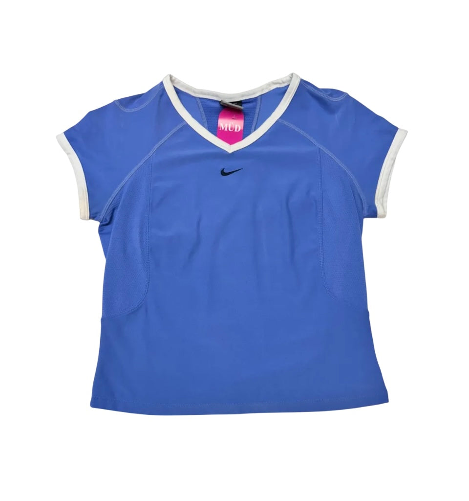 Camiseta deportiva azul con borde blanco Nike