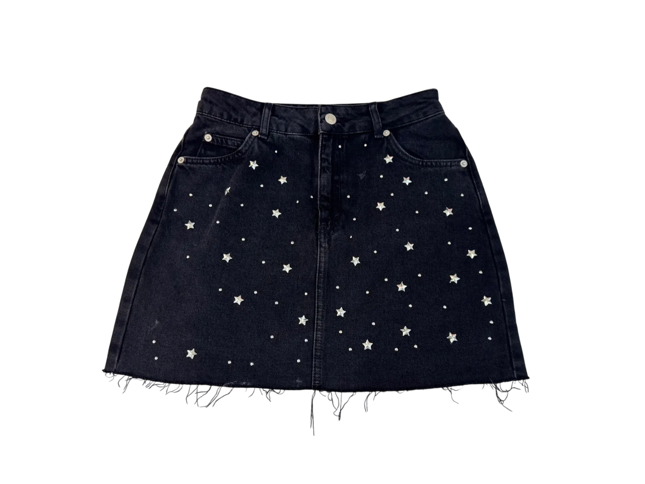 Falda denim negra con apliques de estrellas