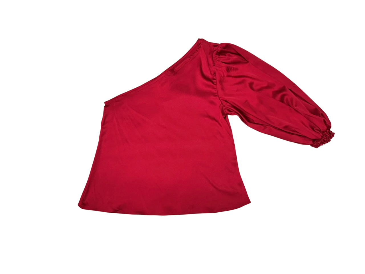 Blusa roja de un hombro con manga abullonada