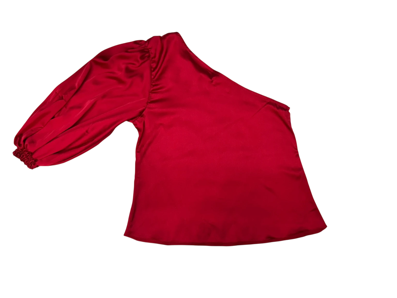 Blusa roja de un hombro con manga abullonada