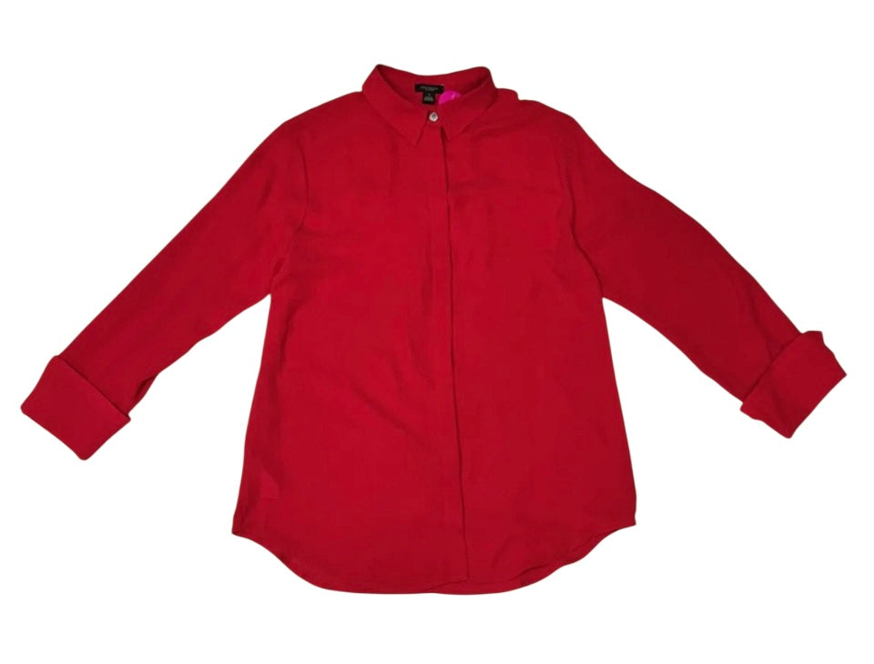 Blusa roja manga larga con cuello camisero